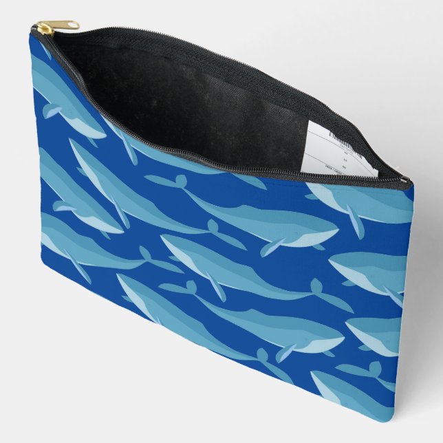 Pod of Whales Swimming Dark Blue Accessory Pouch (Open)
