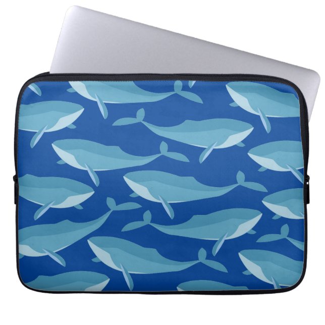 Pod of Whales Swimming Dark Blue Laptop Sleeve (Front)