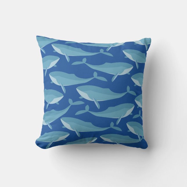 Pod of Whales Swimming Dark Blue Outdoor Pillow (Front)