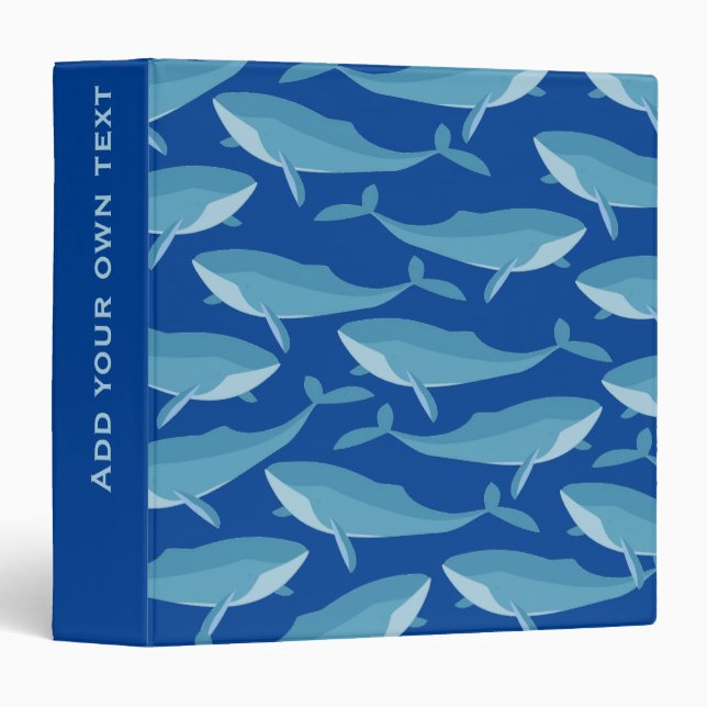 Pod of Whales Swimming Dark Blue Personalised 3 Ring Binder (Front/Spine)