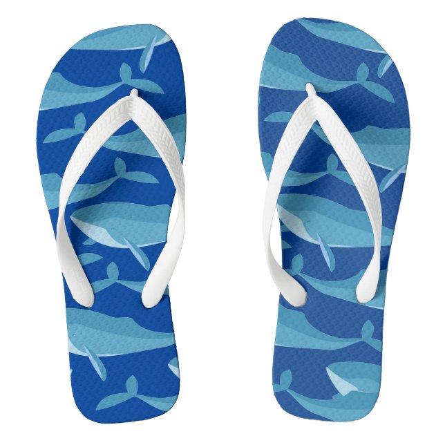 Pod of Whales Swimming Dark Blue Personalised Flip Flops (Footbed)