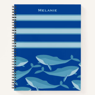 Pod of Whales Swimming Dark Blue Personalised Notebook
