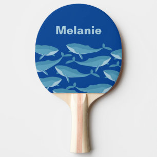 Pod of Whales Swimming Dark Blue Personalised Ping Pong Paddle