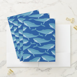 Pod of Whales Swimming Dark Blue Personalised Pocket Folder
