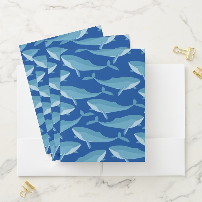 Pod of Whales Swimming Dark Blue Personalised Pocket Folder (In Situ)