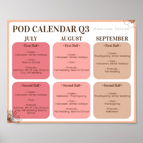 POD Promotion Calendar 3rd Quarter Poster
