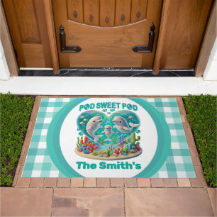 "Pod Sweet Pod" Whale Family Customizable Doormat