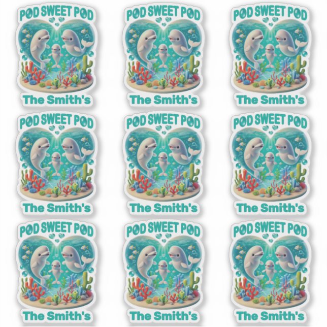 "Pod Sweet Pod" Whale Family Customizable Sticker (Front)