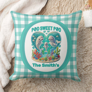"Pod Sweet Pod" Whale Family Customizable Throw Pillow