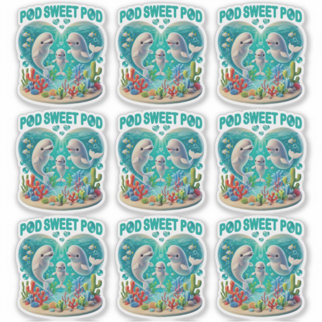 "Pod Sweet Pod" Whale Family Sticker (Front)