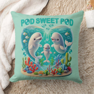 "Pod Sweet Pod" Whale Family Throw Pillow