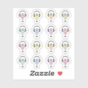Podcast Audiobook Planner Headphones Microphones  Sticker