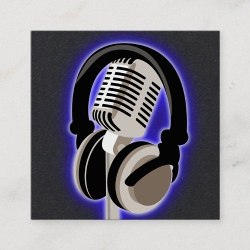 Podcast Glowing Blue Headphones And Microphone Square Business Card