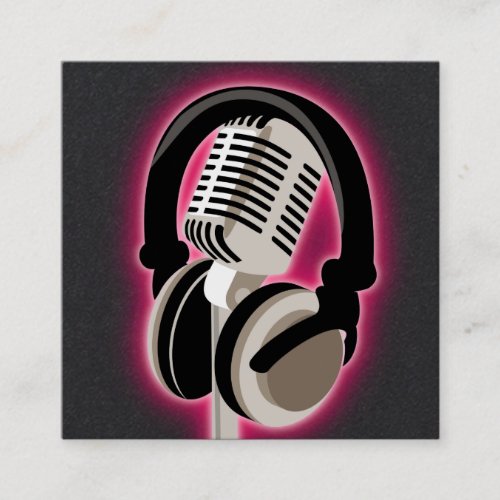 Podcast Glowing Pink Headphones And Microphone Square Business Card