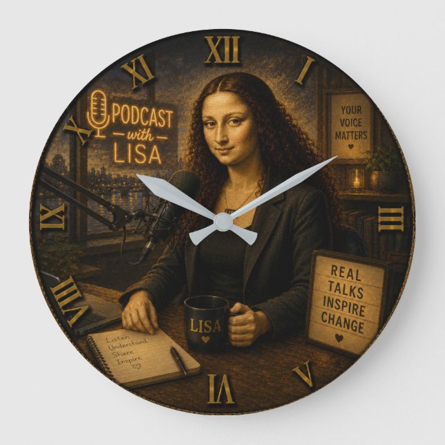 Podcast Host Funny Mona Lisa Large Clock (Front)