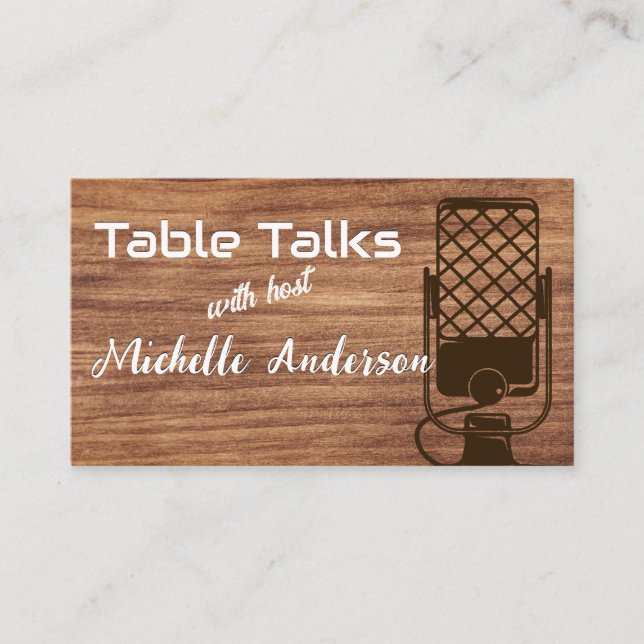 Podcast | Microphone | Wood  Business Card (Front)