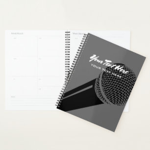 Podcast planner agenda with microphone logo design