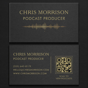 Podcast Producer QR Code Black Gold  Business Card