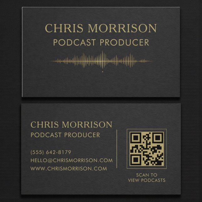 Podcast Producer QR Code Black Gold  Business Card (Creator Uploaded)
