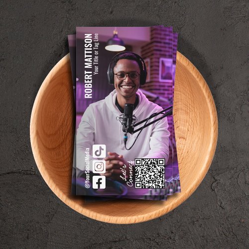 Podcaster Social Media QR Code Photo Business Card