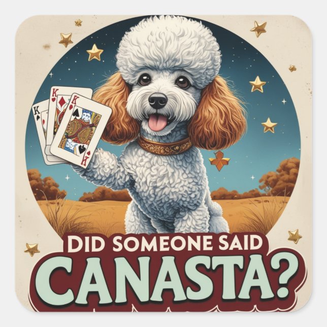 Poddle loves canasta game  square sticker (Front)