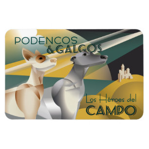 Podenco and Galgo Vintage Art Deco Style Magnet