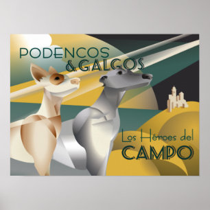 Podenco and Galgo Vintage Art Deco Style Poster