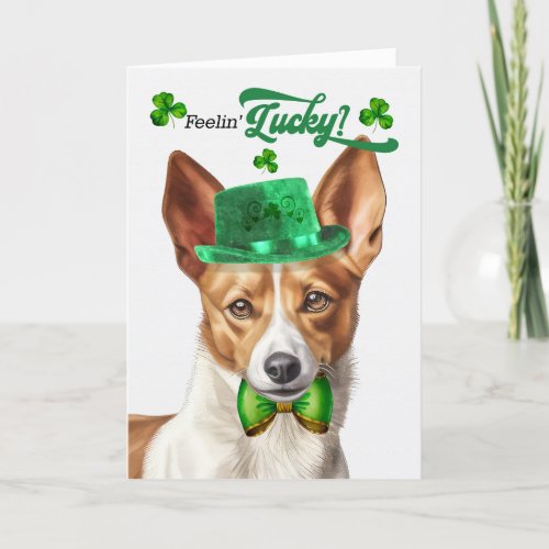 Podengo Dog Feelin Lucky St Patricks Day Holiday Card