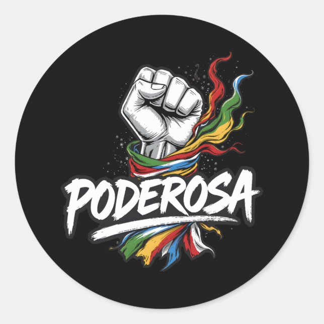 Poderosa – Empowering Latina Fist with Latin Flag Classic Round Sticker (Front)