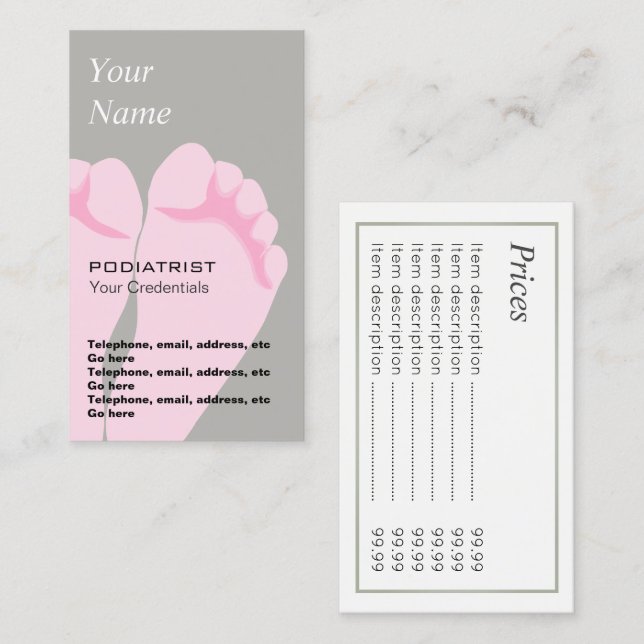 Podiatrist Chiropodist Price Business Cards (Front/Back)