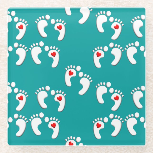 Podiatrist Feet Pattern Teal Glass Coaster (Front)