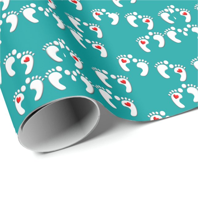 Podiatrist Feet Pattern Teal Wrapping Paper (Roll Corner)