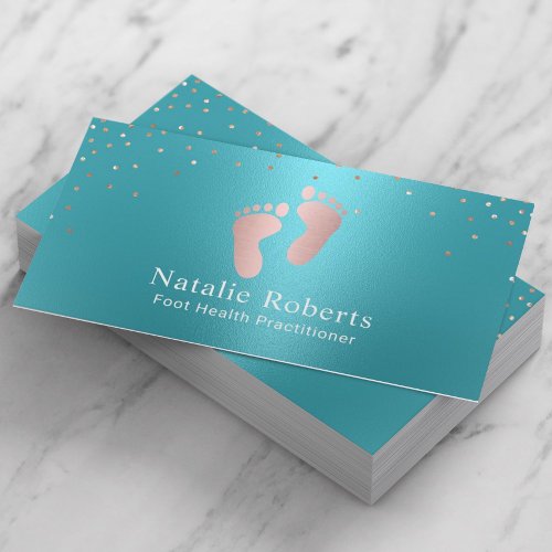 Podiatrist Foot Massage Turquoise  Rose Gold Business Card