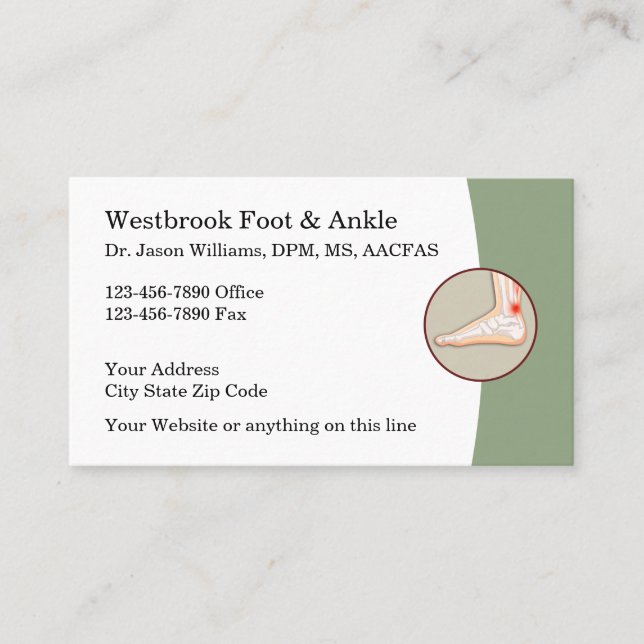 Podiatrist Modern Editable Business Cards (Front)