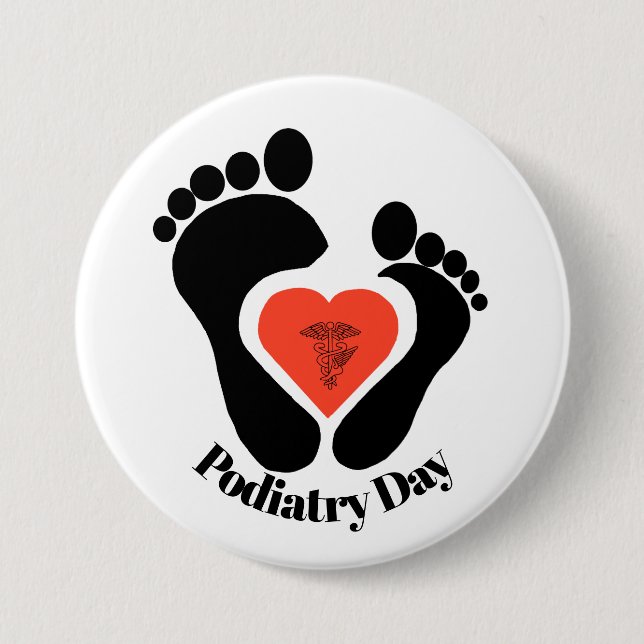Podiatry Day Button Pair of Feet & Medical Symbol (Front)