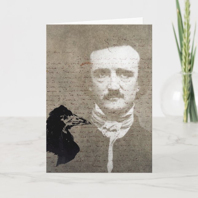 Poe And The Raven Grunge Digital Art, Birthday Card (Front)