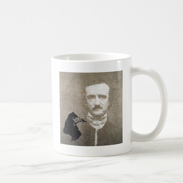 Poe And The Raven Grunge Digital Art Coffee Mug (Right)