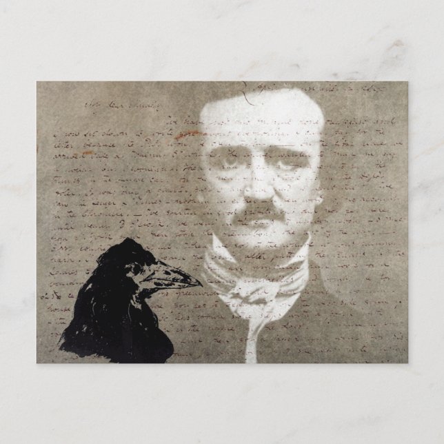 Poe And The Raven Grunge Digital Art Postcard (Front)