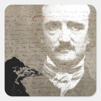 Poe And The Raven Grunge Digital Art Square Sticker