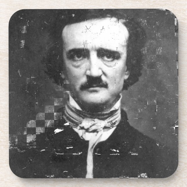 Poe Grunge Black and White Drink Coaster (Front)