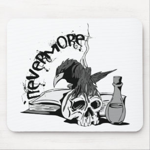 Poe Nevermore Raven Skull & Book Mouse Pad