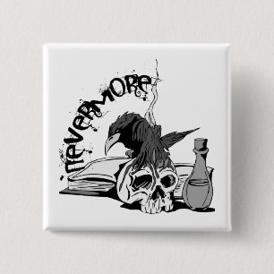 Poe Nevermore Raven Skull & Book Pinback Button