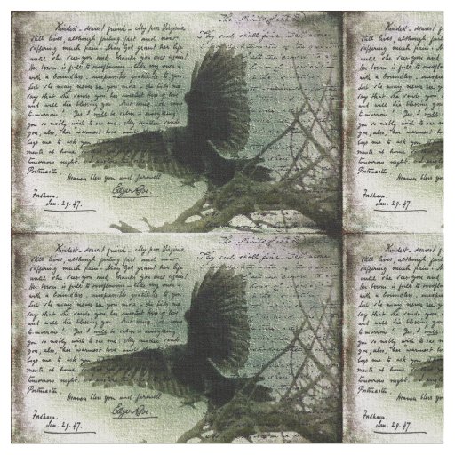 Poe Poetry Raven With Handwriting Fabric
