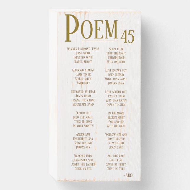 POEM 45 WOODEN BOX SIGN (Front Vertical)