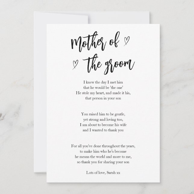 Poem Card For Mother of the groom hearts   (Front)