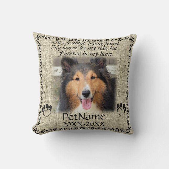 Poem Faithful Friend Pet Sympathy Custom Burlap Throw Pillow (Front)
