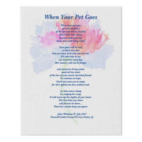 Poem Female Pet Loss Sympathy Faux Canvas