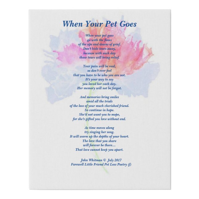 Poem Female Pet Loss Sympathy Faux Canvas (Front)