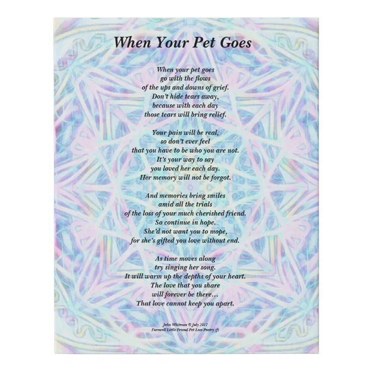 Poem: Female Pet Loss Sympathy PBP Poster Faux Canvas Print | Zazzle