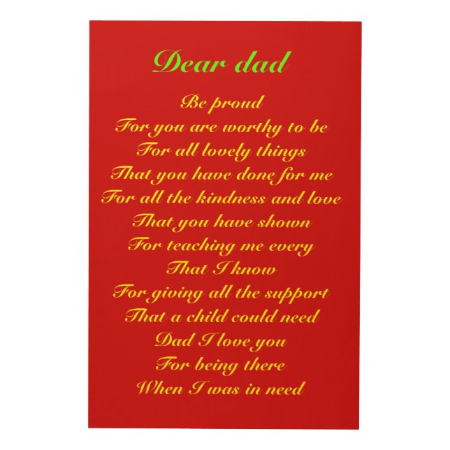 Poem for dad father's day tribute wood wall art (Front)